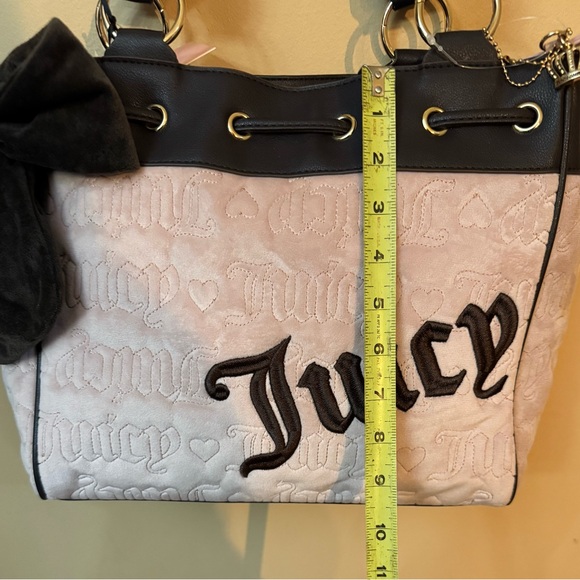 Juicy Couture Blush and Brown Velvet Bow Shoulder Tote - Picture 8 of 12
